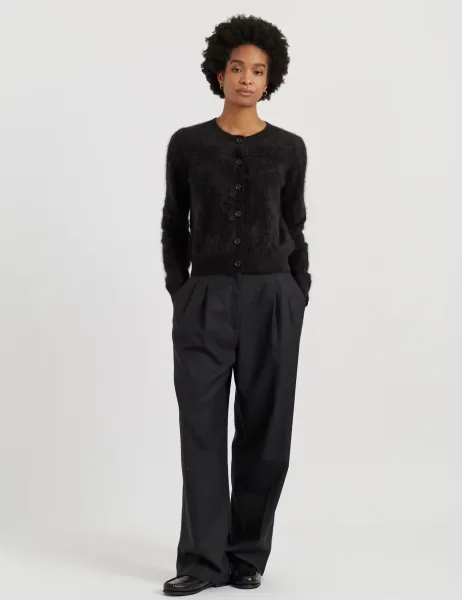 Chinti & Parker Brushed Pure Merino Wool Button Through Cardigan Black