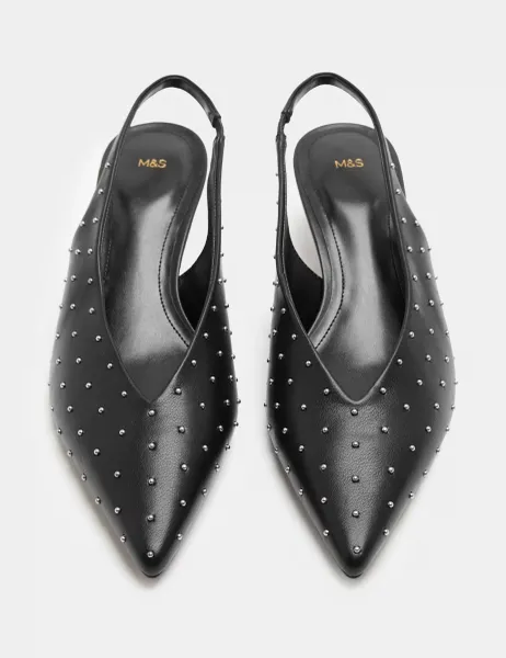 Marks & Spencer Pin Stud Kitten Heel Slingback Shoes Black
