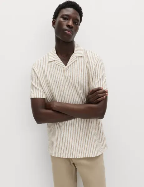 Marks & Spencer Cotton Rich Jersey Geometric Polo Shirt Ivory