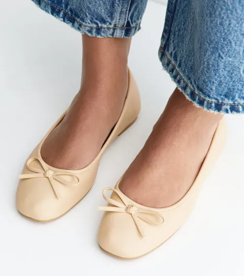 Women's Faux Leather Light Yellow Square Toe Ballet Pumps Vegan