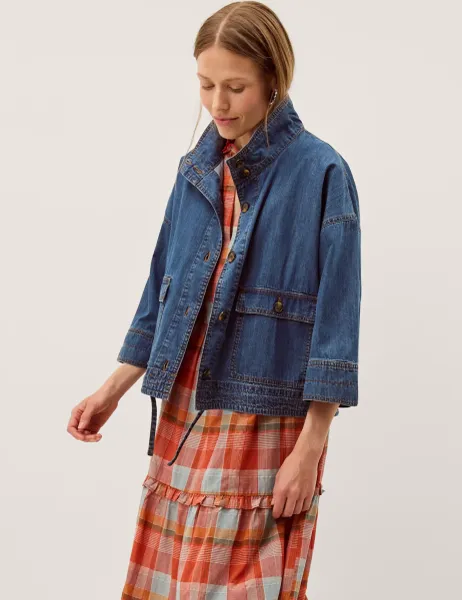 Monsoon Pure Cotton Denim Funnel Neck Jacket Blue Denim