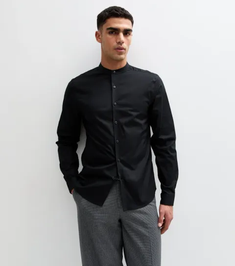 New Look Men's Black Grandad Collar Long Sleeve Shirt