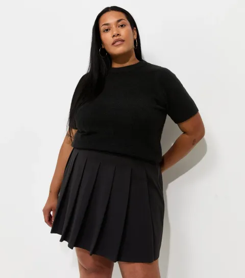 Women's Plus Size Black Pleated Ponte Mini Skirt Curves