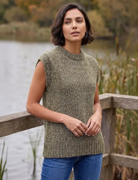 Speckled Knitted Vest Khaki Mix
