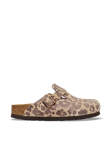 Birkenstock Boston Suede Animal Print Footbed Mules