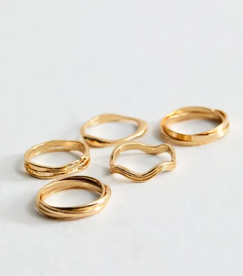 Pack of 5 Gold Tone Crossover Rings