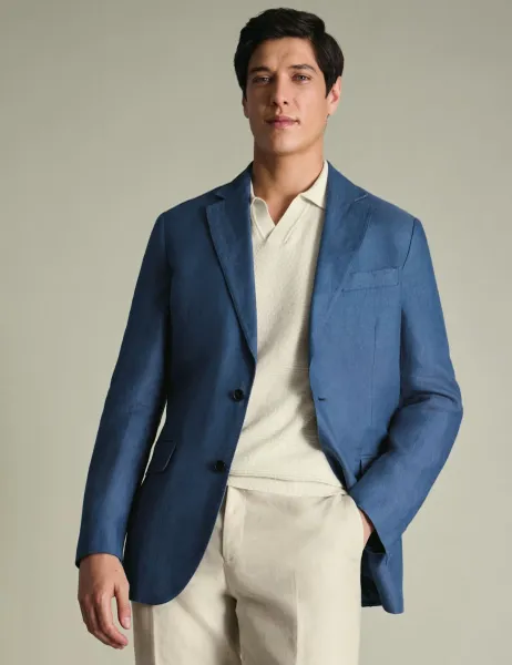Charles Tyrwhitt Slim Fit Pure Linen Twill Blazer Blue Denim