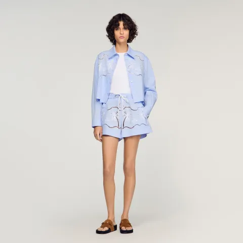 Embroidered cotton shorts