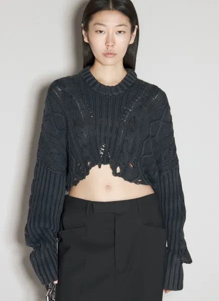 Cable Knit Distressed Sweater