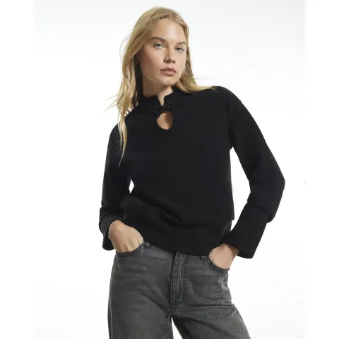 River Island Cosy Stand Up Collar Frogging Top