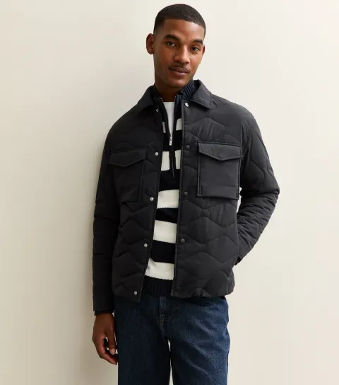 Men's Dark Grey Patch Pocket Collared Quilted Jacket