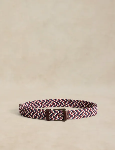 White Stuff Leather Trim Woven Elasticated Belt Natural Mix