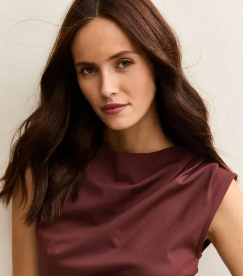Women's Brown Ruched Jersey Tank Top