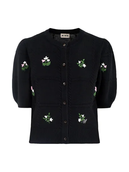 Rixo Minta Embroidered Merino Wool Cardigan