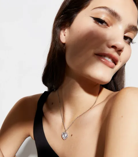 New Look Silver Diamanté Heart Pendant Necklace