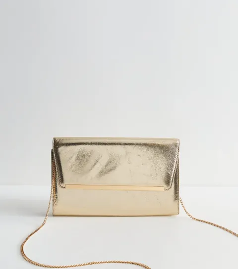 New Look Gold Faux Leather Metallic Bar Clutch