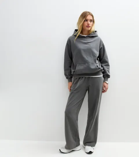 Women's Grey Acid Wash Wide Leg Joggers