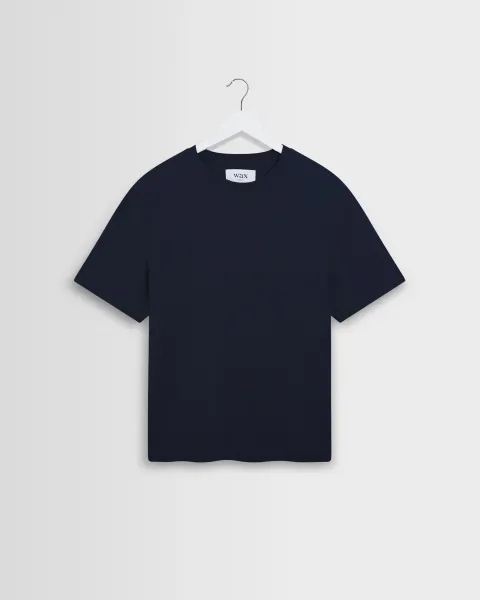 Dean - Navy Textured Organic Cotton t-Shirt