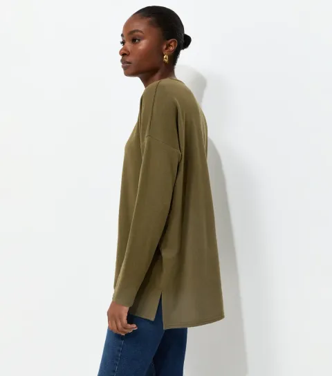 New Look Women's Dark Khaki Soft Touch Long Sleeve Top