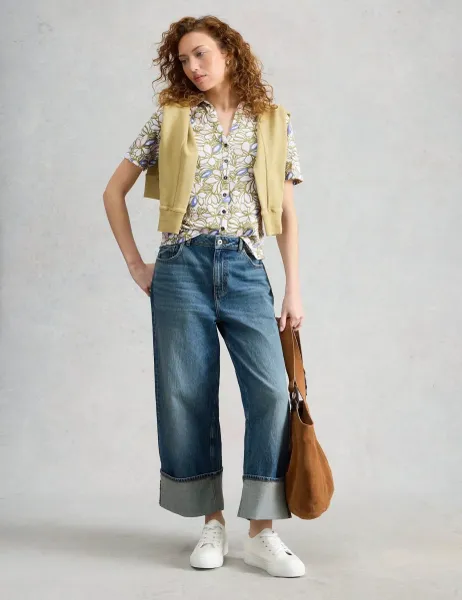 White Stuff Jersey Floral Collared Shirt