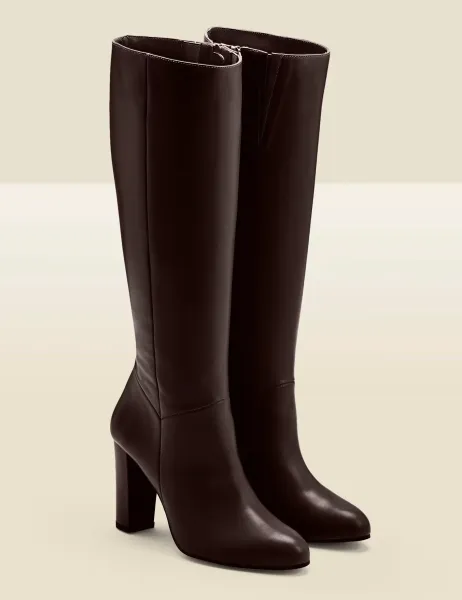 SOSANDAR Suede Block Heel Knee High Boots Dark Brown