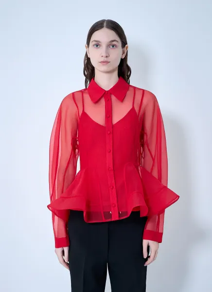 Textured Organza Peplum Shirt