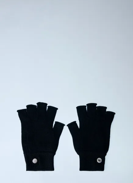 Ribbed Trim Fingerless Gloves