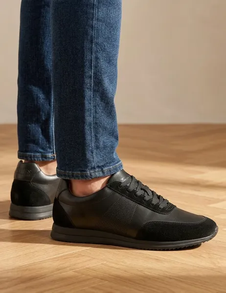 Jones Bootmaker Wide Fit Leather Lace Up Trainers Black