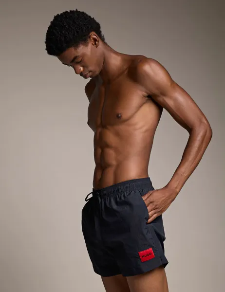 HUGO Pocketed Quick Dry Logo Label Swim Shorts Black