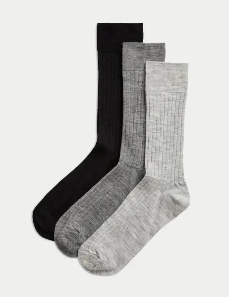 Autograph 3 Pack Lambswool Rich Socks Grey Mix