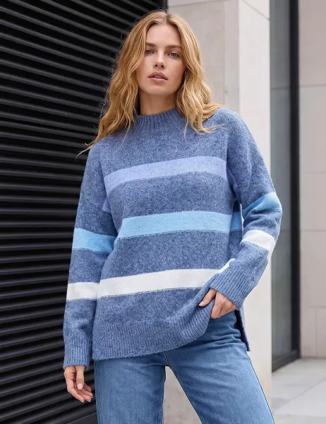 Roman Rayon Blend Striped Jumper Blue Mix