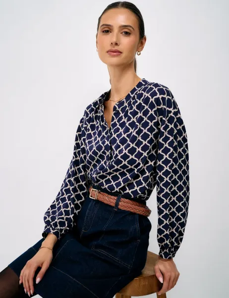 Crew Clothing Rope Print Collarless Button Through Blouse