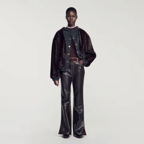 SANDRO Faux fur and knit jacket