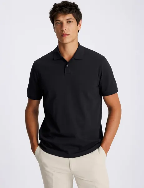 Moss Cotton Rich Pique Polo Shirt Navy
