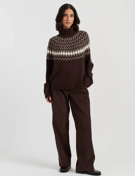 Chinti & Parker Wool with Cashmere Fair Isle Polo Neck Jumper Brown Mix