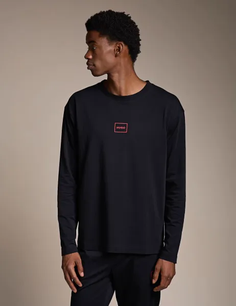 HUGO Laze Cotton Rich Logo Loungewear Top Black