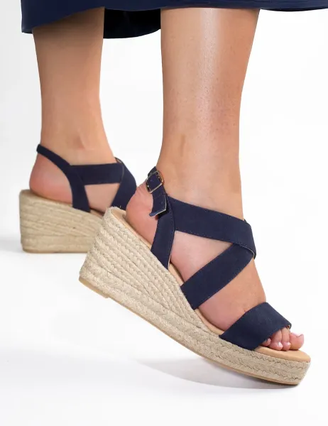 Jones Bootmaker Suede Wedge Espadrilles Navy