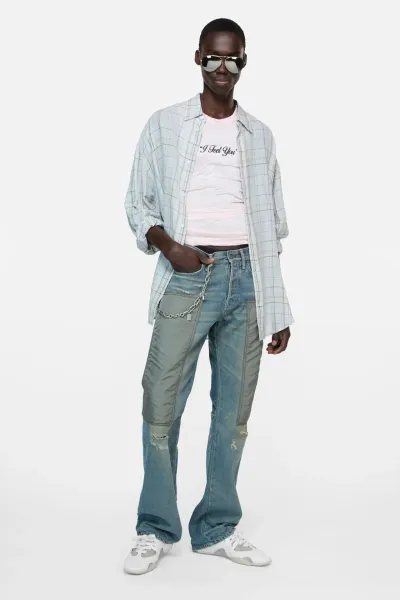 Linen check button-up shirt