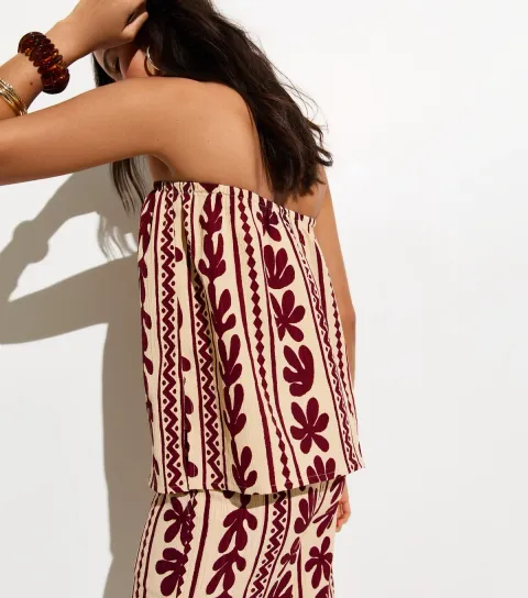 Women's Brown Cactus Print Bandeau Beach Top