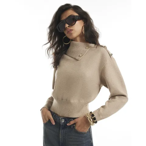 River Island Knit Asymmetric Neck Button Top