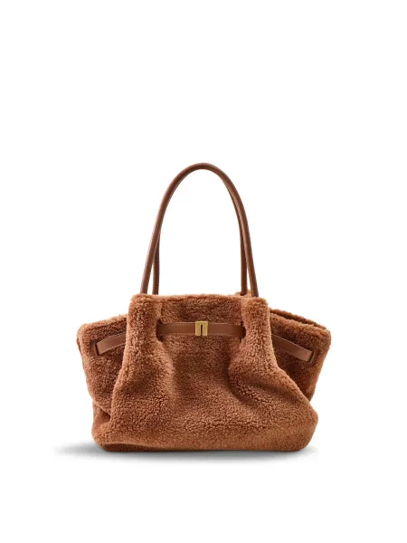 JW PEI Hana Faux Fur Medium Tote Bag Coffee