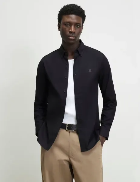 River Island Slim Fit Cotton Rich Oxford Shirt Black