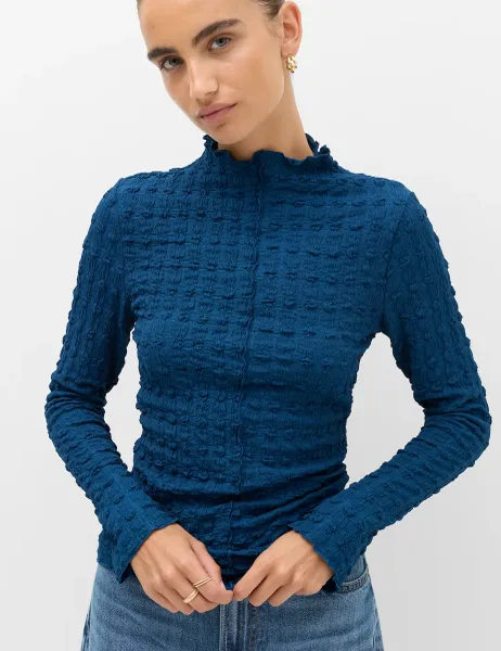Marks & Spencer Long Sleeve Funnel Neck Textured Top Petrol