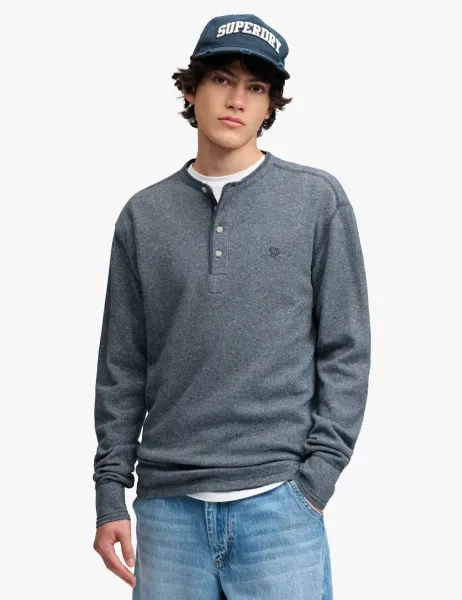 Pure Cotton Waffle Grandad Collar Top Blue