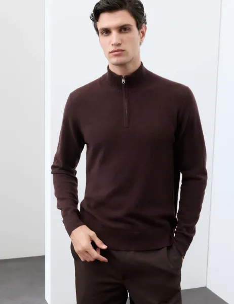 Autograph Pure Cashmere Half Zip Jumper Teak