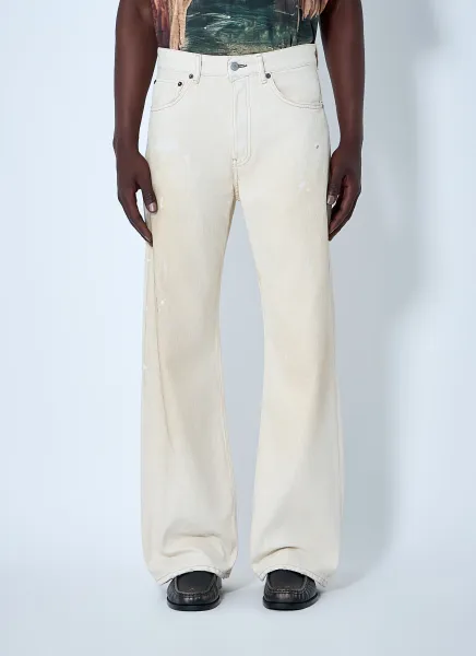 Paint-Splatter Wide-Leg Denim Jeans