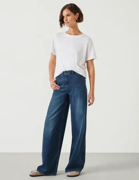 HUSH High Waisted Wide Leg Jeans Dark Blue Denim