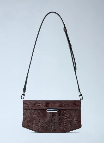 Clip Lizard-Embossed Shoulder Bag