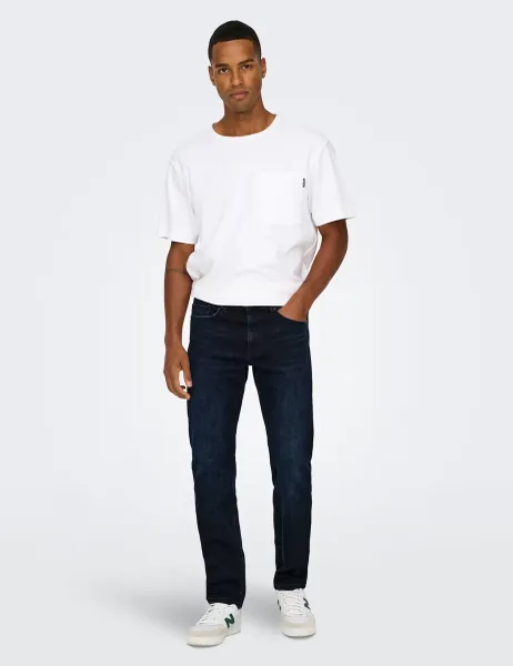 Only & Sons Regular Fit 5 Pocket Jeans Dark Blue Denim