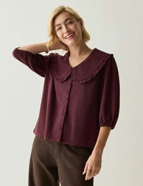 Regatta Cord Collared Relaxed Blouse Burgundy
